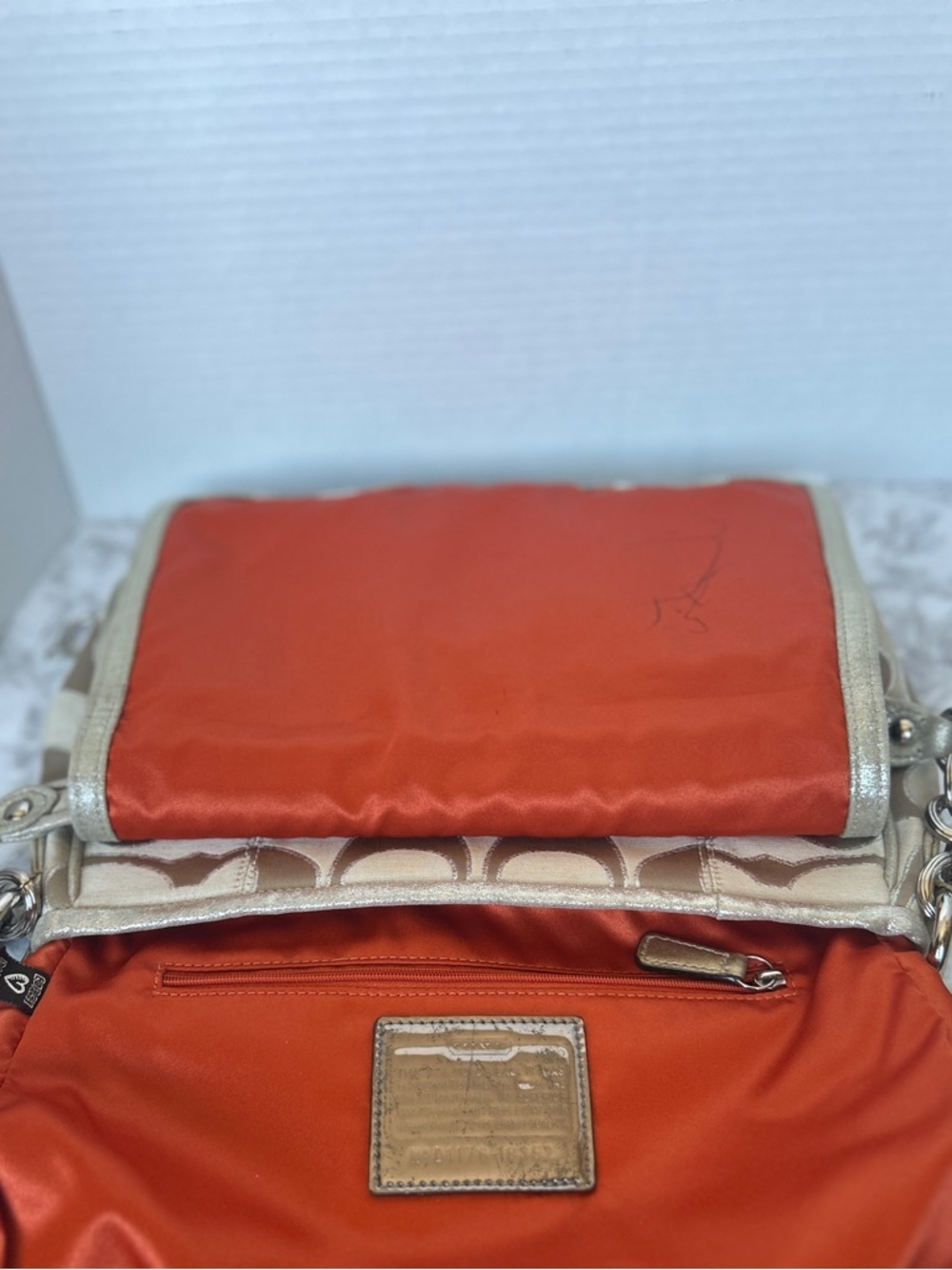 Coach Poppy Signature C Metallic Canvas & Leather Messenger Flap Satchel - Picture 7 of 9